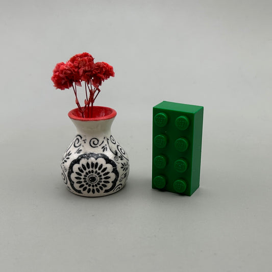 Miniature Vase Black Floral Design